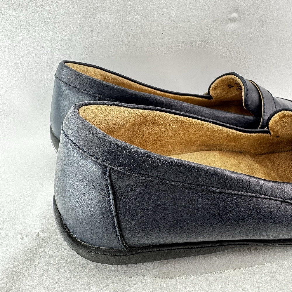 SOUL Naturalizer Navy Leather Loafers Womens 8W Wide Comfort Slip On Shoes - Picture 4 of 12
